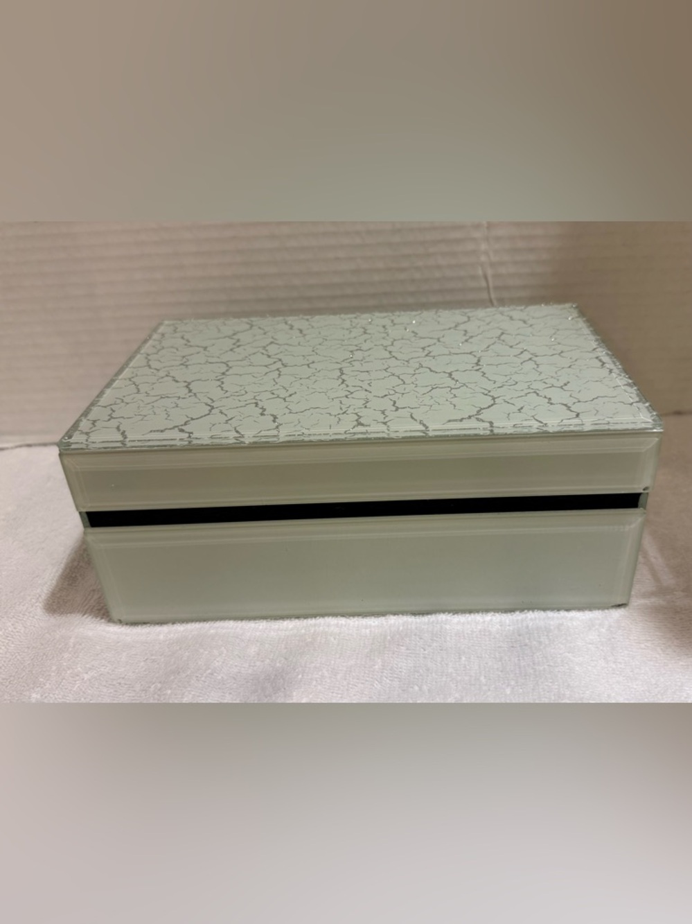Beveled Glass, White And Gold Jewelry/Trinket Box
